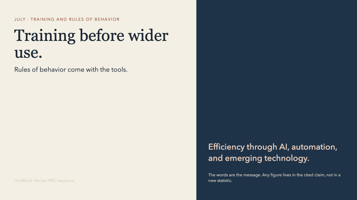 Training before wider use.